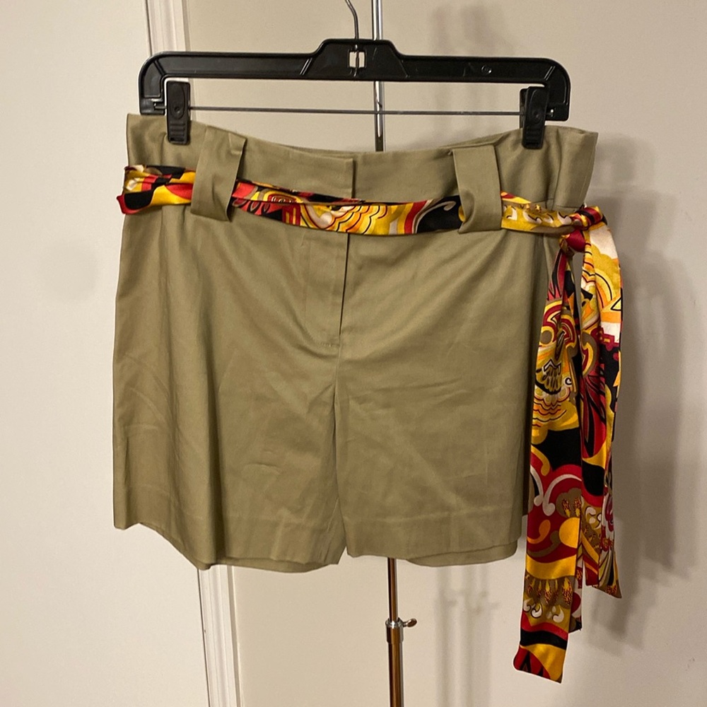 INC International Concepts Tan Shorts with Multicolor Scarf Belt